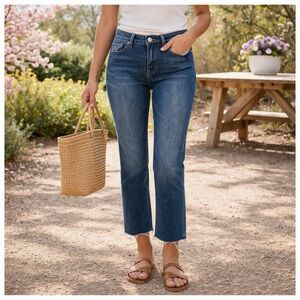 Flying Monkey Mid Rise Cropped Straight Jeans 25 Raw Hem Medium Wash